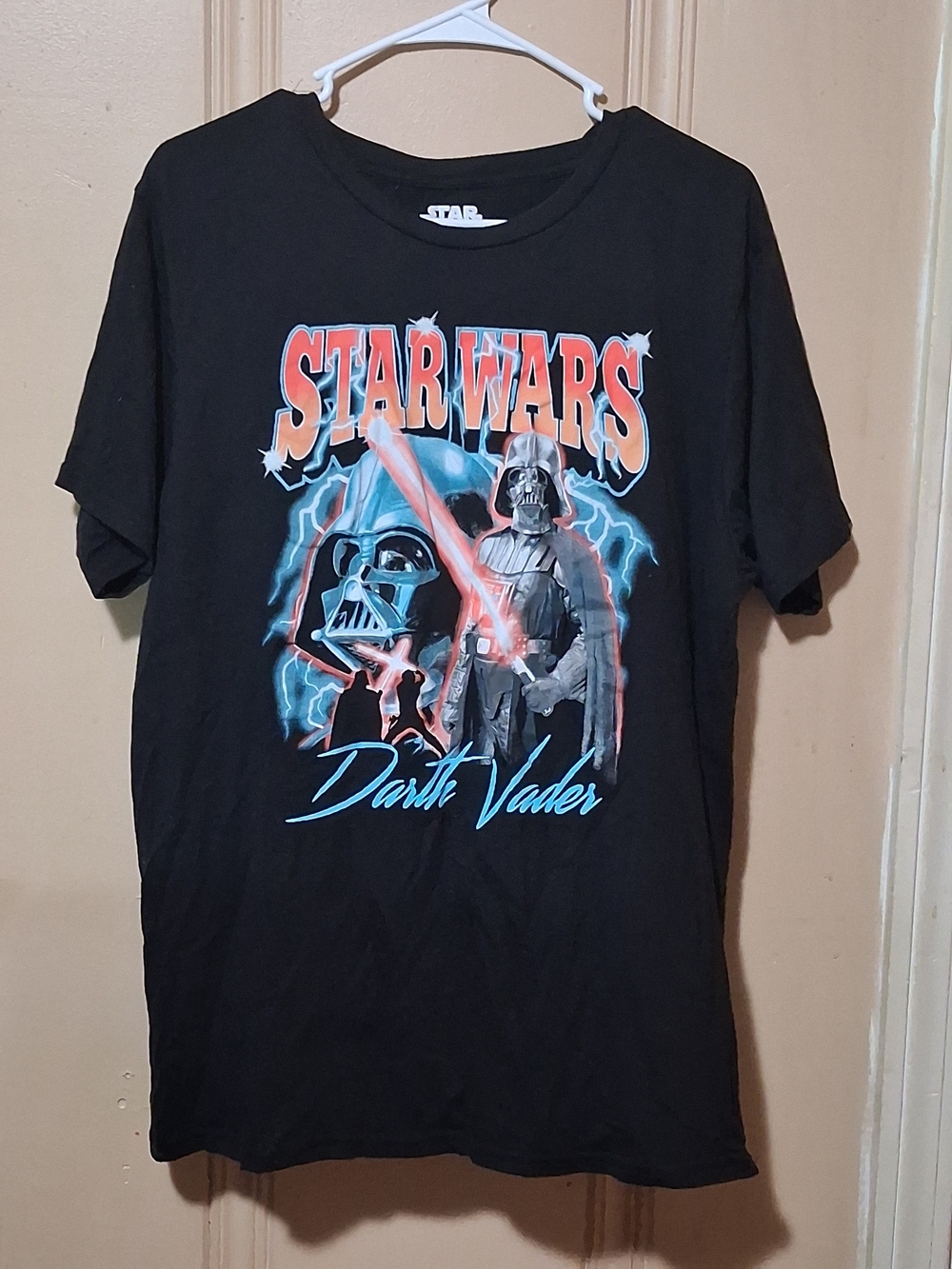 Star Wars Black Tee with Red & Blue Darth Vader Graphic